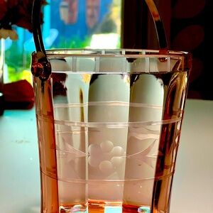 Stunning 1930’s pink depression glass ice bucket.